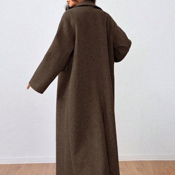 Coffee Brown Casual Women's Lapel Long Coat - Picture 3 of 6